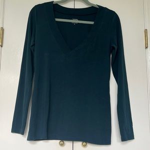 Ann Taylor LOFT Dark Teal Long Sleeve V-Neck Stretch Top